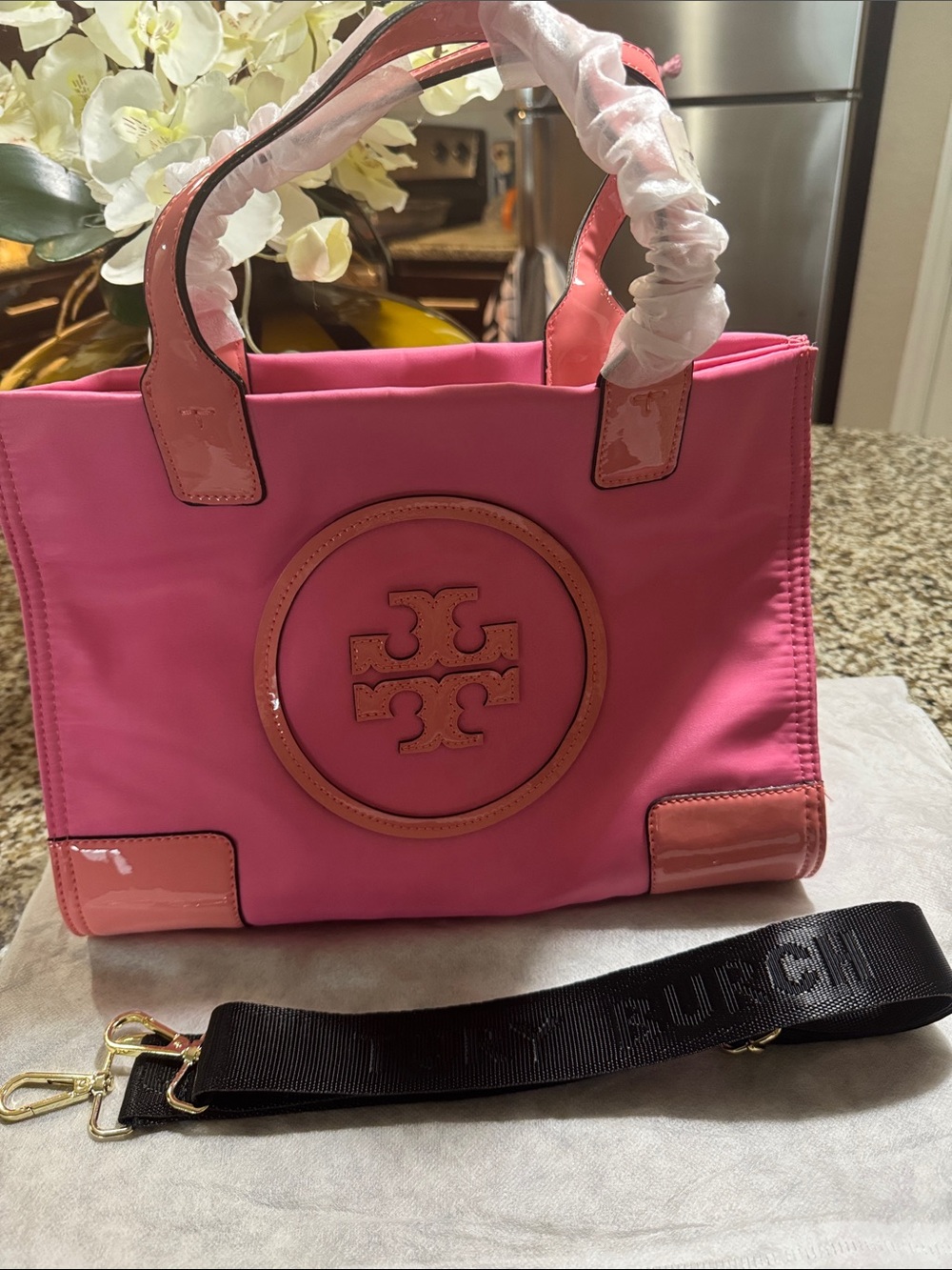 Tory Burch Hot Pink Nylon Tote with Patent Trim